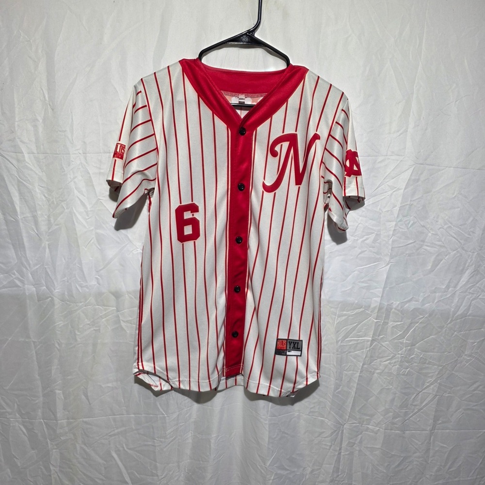 HDLNS Sportswear Baseball Jersey White Red Pinstripe Number 6 Youth XL YXL